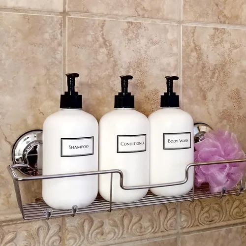 Miniatura 6 de Silkscreened - Juego de botellas de ducha vacías para champú, acondicionador y gel de baño, sentadillas, 16 onzas, paquete de 3, color blanco Bombas
