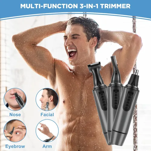 Miniatura 3 de AREYZIN Cortapelos de nariz para hombres, kit recargable de recorte de orejas y nariz, recortadora facial de cejas sin dolor profesional, IPX7 Gris