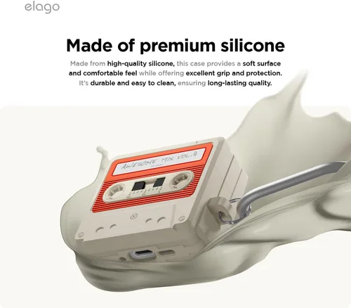 Miniatura 4 de elago Funda de Cinta de Casete Compatible con Estuche AirPods 4 - Mosquetón Incluido, Soporta Carga Inalámbrica, Resistente a Golpes, Protección