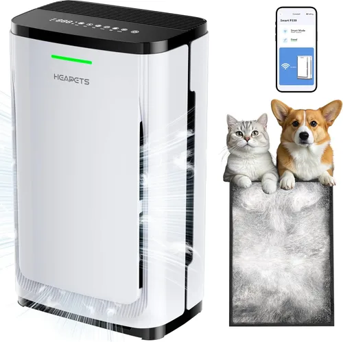 Purificador de aire para mascotas grande para el hogar de hasta 4200 pies cuadrados, aspira pelo flotante de perro y gato, filtro de 7 etapas,