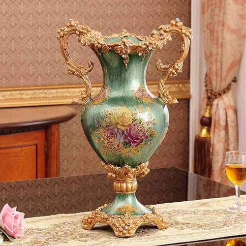 Florero para decoración de flores, florero de resina natural para flores, tarro verde de patas altas, estilo europeo, lujoso, accesorios para el