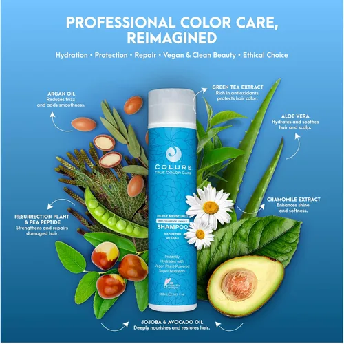 Miniatura 9 de COLURE Richly Moisturize Shampoo 10 oz - Limpiador hidratante superior sin sulfatos para el cuidado del cabello tratado con color seco