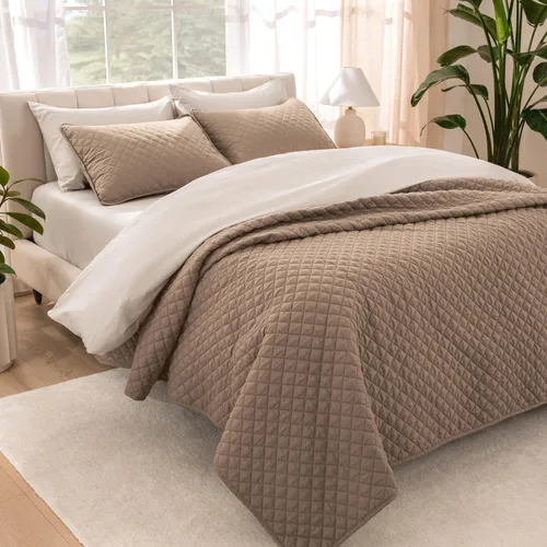 Bare Home Juego de colcha – Full/Queen – Decoración ligera de cama – Alternativa de edredón – Colcha acolchada para todas las estaciones 10 - Taupe