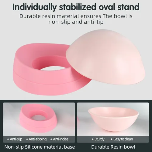 Miniatura 4 de Tazón Bulldog Antideslizante para Perros y Gatos Detachable de Goma Tazón para Mascotas Esterilizado Comedero Inclinable para Mascotas con Base Rosa