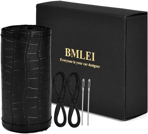 Miniatura 9 de BMLEI Funda de volante de cuero genuino superior con diseño antideslizante, acolchado suave, universal de 15 pulgadas para automóvil, con costura