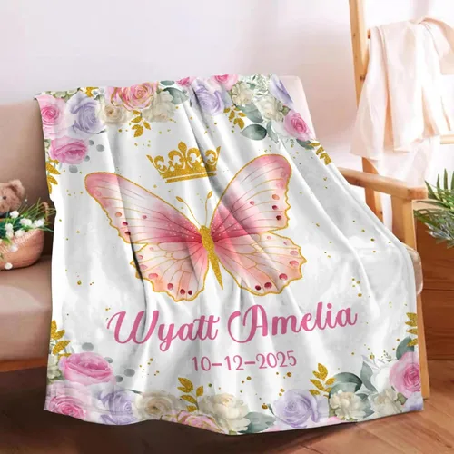 Miniatura 40 de Manta de bebé personalizada para niñas y niños pequeños, recién nacidos, regalos personalizados de vaca floral con nombre y texto, 40 x 30 pulgadas