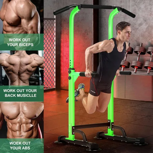 Miniatura 5 de DlandHome Power Tower Pull Up Dip Station Multi-Function Fitness Equipment for Strength Training Adjustable Height Dip Stand for Home Gym Verde