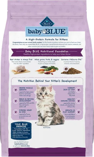 Miniatura 2 de Blue Buffalo Baby Blue - Comida seca natural para gatitos, fórmula de crecimiento saludable con DHA, receta de pollo y arroz integral, bolsa de 5