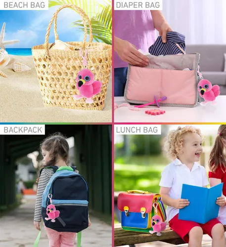 Miniatura 4 de DolliBu Big Eye - Llavero de peluche de flamenco rosa, llavero de flamenco de peluche, llavero de animal esponjoso para mochila o bolso, llavero