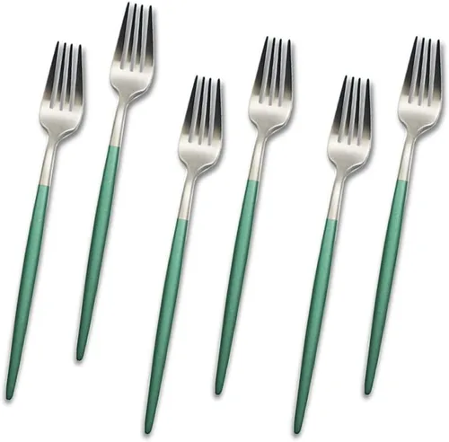 Miniatura 11 de JASHII Matte Modern - Juego de cubiertos de acero inoxidable 304 con mango redondo verde, juego completo de lujo que incluye cuchillo