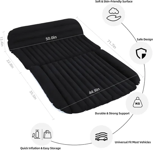 Miniatura 3 de colchón de aire para SUV – Cama inflable para asiento trasero con bomba de aire eléctrica, almohadilla para dormir portátil para acampar y viajar