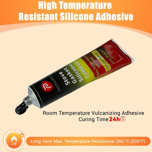 Miniatura 2 de Cemento para junta de puerta de estufa de leña, adhesivo resistente a altas temperaturas, material de silicona, negro, 3.5 onzas líquidas