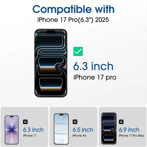 Miniatura 2 de amFilm Protector de Pantalla OneTouch para iPhone 17 Pro 6.3'' + Protector de Lente de Cámara Instalación de Alineación Automática Sin Burbujas