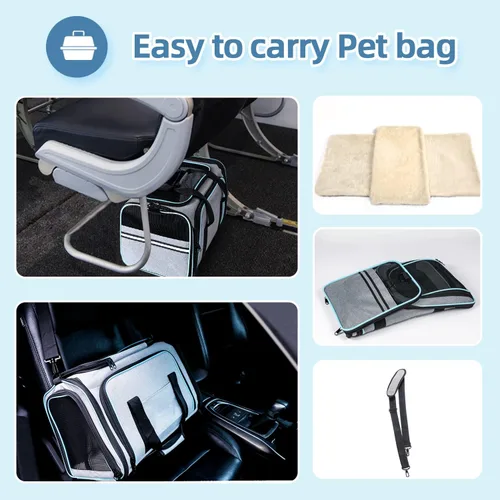 Miniatura 5 de Transportador de mascotas para gatos y perros aprobado por aerolíneas, expandible para mascotas pequeñas - Almohadilla extraíble, bolsillos, cumple