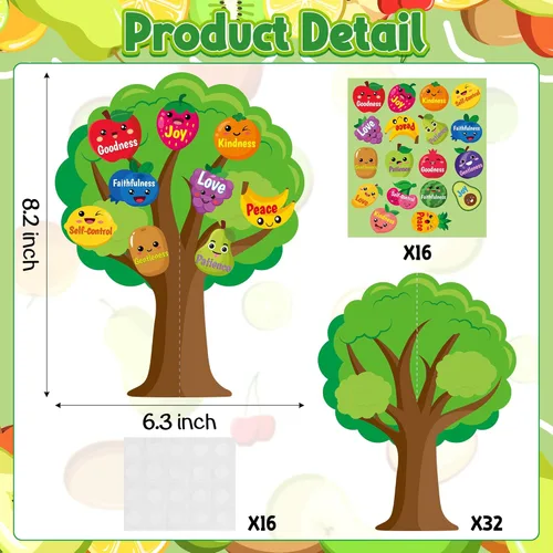 Miniatura 2 de Aginc Berry Juego de 16 recortes de árboles frutales de la Biblia, haz tu propio árbol de frutas con detalles bíblicos, árbol de frutas cristiano