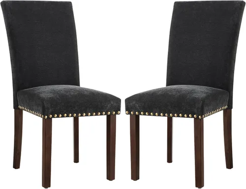 Miniatura 24 de COLAMY Juego de 2 sillas de comedor tapizadas Parsons, sillas de tela para comedor y cocina con detalle de cabeza de clavo y patas de madera