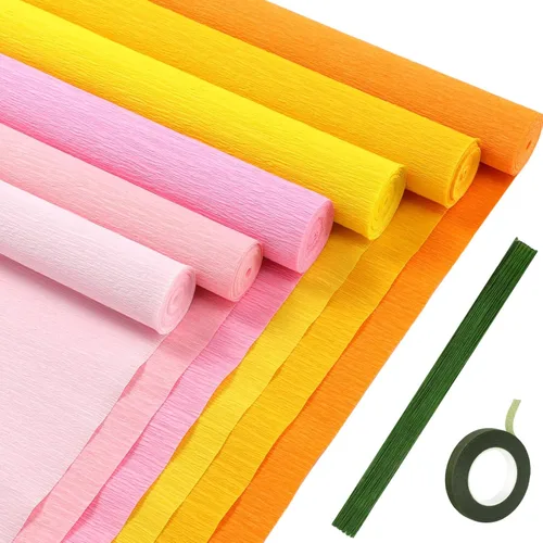 Miniatura 10 de Gersoniel 57 piezas de papel crepé de flores de bricolaje, 6 rollos de hojas de papel crepé de 1.58 onzas, 50 piezas de alambre de hierro floral
