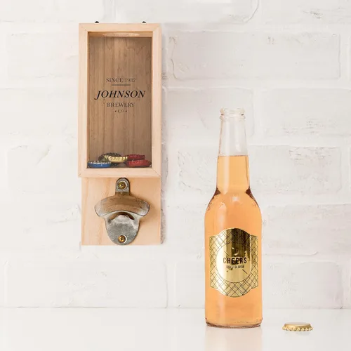 Miniatura 3 de Weddingstar Abrebotellas montado en la pared de madera personalizado y soporte para tapa de botella - Brewery Co