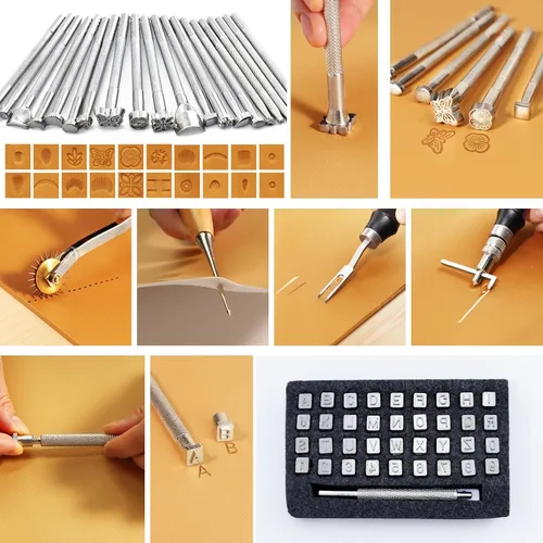 Miniatura 3 de Herramientas de trabajo de cuero Kit de manualidades para tallar, estampado, costura, punzonado, corte con bolsa de almacenamiento, kit profesional