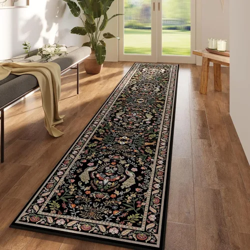 Miniatura 47 de Rugcomf Alfombra de pasillo lavable para cocina 2'6''x8' Alfombra de pasillo para entrada interior floral antideslizante alfombra suave para Azul