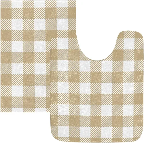 Miniatura 14 de Tapete de baño a cuadros negros y morados, suave, absorbente, lavable, tapete de baño para suelo de baño, tapete de baño antideslizante para baño