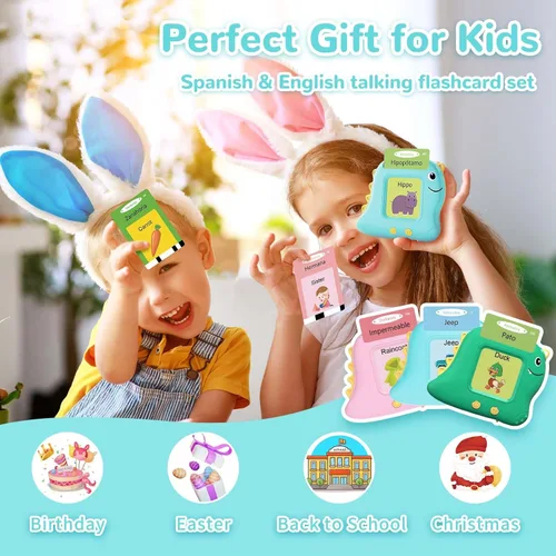 Miniatura 7 de Alotwan Tarjetas Didácticas Bilingües Parlantes Español/Inglés, Juguetes Sensoriales de Aprendizaje para Niños Autistas, 224 Palabras de Vista