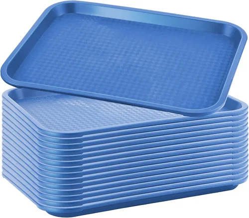 Miniatura 22 de Paquete de 5 bandejas azules de comida rápida de 13.8 x 10.6 pulgadas, bandejas rectangulares grandes para servir restaurante, bandejas de plástico