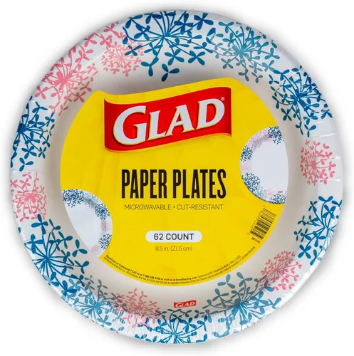 Miniatura 10 de Glad Platos desechables redondos de papel para todas las ocasiones, a prueba de remojo, a prueba de cortes, aptos para microondas, resistentes, 8.5
