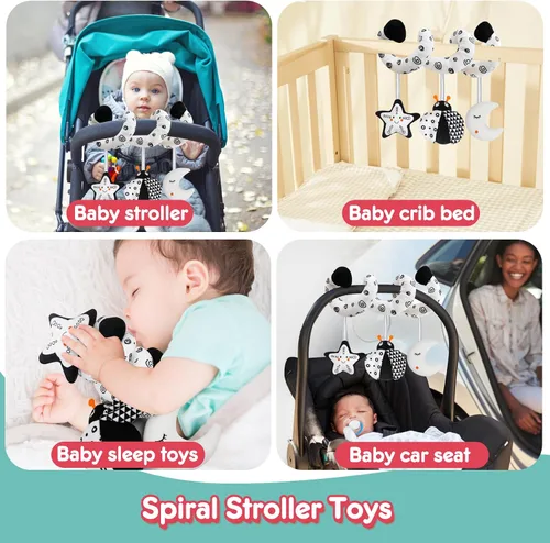 Miniatura 7 de GKDOMS Cochecito colgante en espiral para bebé y asiento de automóvil, juguete sensorial de alto contraste, juguete sensorial de felpa para recién
