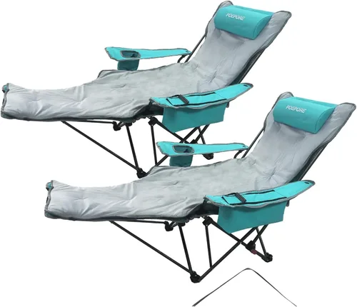 Miniatura 21 de Silla de camping reclinable de 4 posiciones con reposapiés, cómoda para adultos, tumbona plegable de 265 libras, silla de playa de malla con bolsa