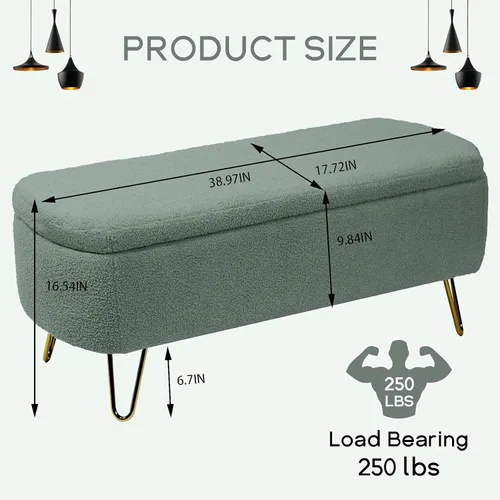 Banco otomano de almacenamiento moderno, banco de entrada de piel sintética vintage, banco de pie de cama con patas doradas, banco acolchado