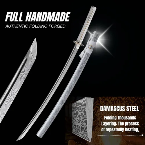 Miniatura 5 de Espada Katana KAWANO, espada japonesa de Damasco de acero plegable hecha a mano, espada samurái de lama completa funcional, mango de Rayskin real