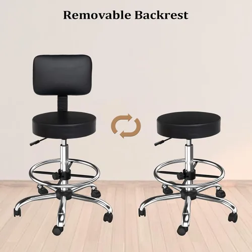 Miniatura 3 de OmySalon Silla de dibujo, silla ergonómica de escritorio de oficina con soporte para espalda, taburete alto ajustable con reposapiés y cojín de Negro