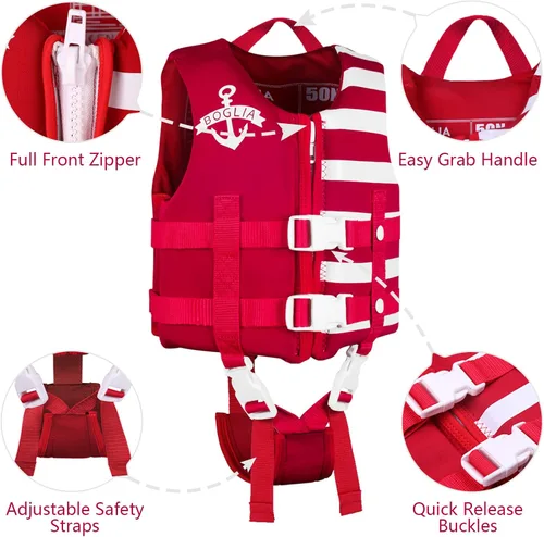 Miniatura 2 de PROTAURI Chaleco de natación para niños – Traje de baño flotante, flotabilidad para aprender a nadar de 2 a 9 años o más, 50N Rojo
