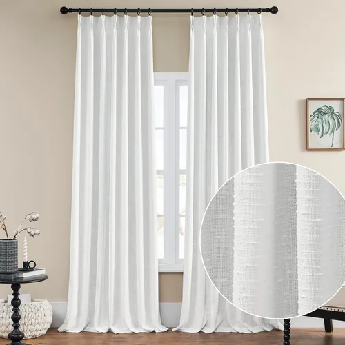 Cortinas plisadas transparentes para sala de estar, con pestaña trasera, cortinas transparentes de gasa con textura de lino para dormitorio, 2 Blanco