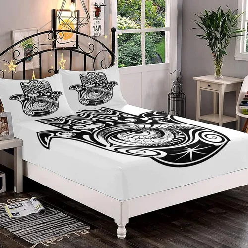 Miniatura 20 de Juego de sábanas bajeras decorativas tamaño Queen, sábanas bajeras de Halloween con bolsillos profundos y 2 fundas de almohada (sin sábana plana)