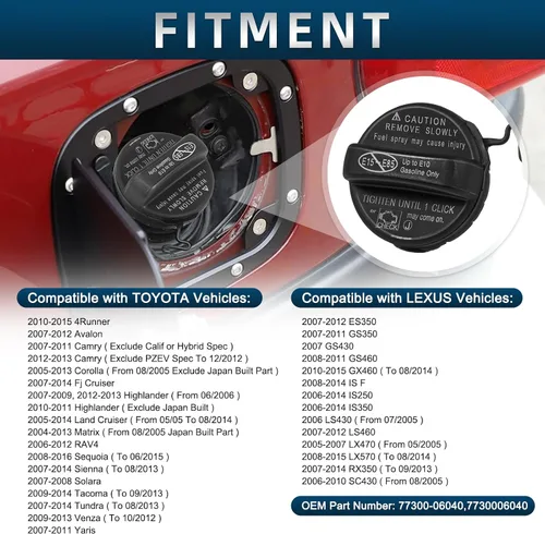 Miniatura 3 de Tapa de depósito de gasolina 7730006040 compatible con Camry 4Runner Avalon Corolla Highlander Sienna Tacoma Tundra FJ Land Cruiser Matrix Rav4