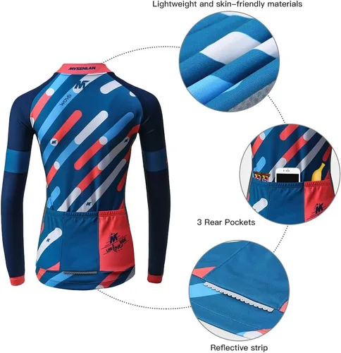 Miniatura 11 de Mysenlan - Conjunto de camiseta de manga larga transpirable para mujer, pantalones largos acolchados 3D, camisa de bicicleta, ropa de ciclismo