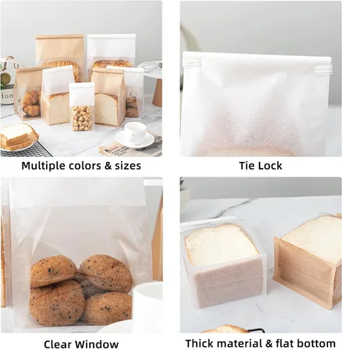 Miniatura 5 de 50 bolsas de pan de 8.6 pulgadas con cierre de alambre, bolsas grandes para pan hechas de papel de algodón marrón, bolsa de almacenamiento y empaque