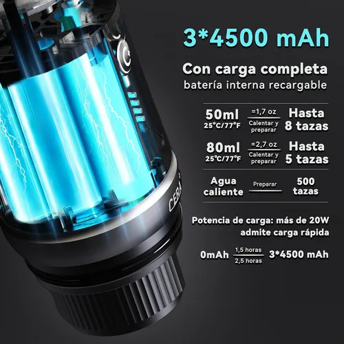 Miniatura 3 de CERA+ PCM03S - Máquina de café espresso portátil de 5 a 8 tazas por carga, autocalentamiento de 20 barras, cápsulas NS y café molido, cafetera Verde