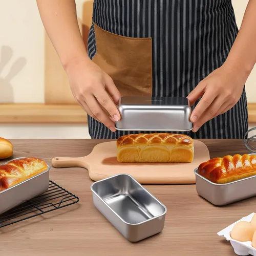 Miniatura 4 de LIANYU Paquete de 4 mini moldes para hornear pan, 6.3 x 3.5 pulgadas, molde pequeño de acero inoxidable para pan casero, molde de hojalata