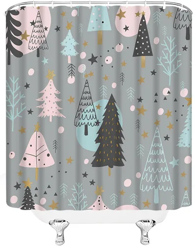 Miniatura 26 de GCTNBJL Cortina de ducha navideña para RV, diseño de árbol de pino, copo de nieve, estrella, bosque, vacaciones de invierno, naturaleza rústica