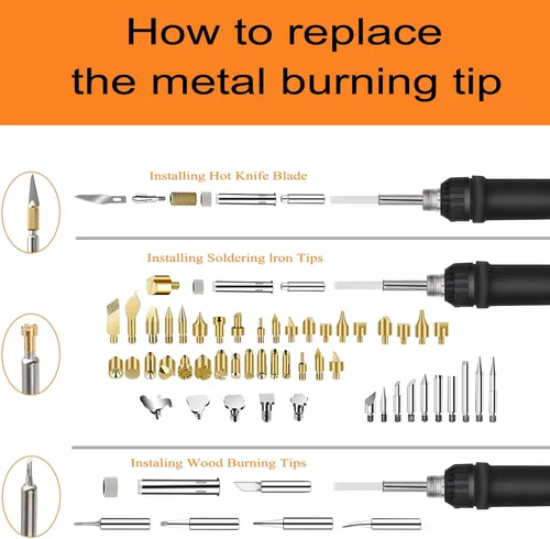Miniatura 2 de Kit de combustión de madera, 110 piezas de herramienta de combustión de madera con temperatura ajustable de 200 a 788.0 °F, quemador de madera