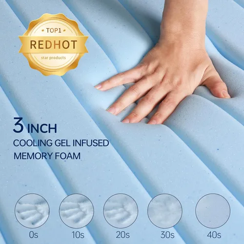 Miniatura 7 de Fvkind Protector de colchón de gel de espuma viscoelástica de 3 pulgadas tamaño individual, protector de colchón refrescante para alivio del dolor