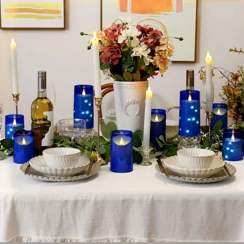 Miniatura 6 de NURADA Velas sin llama parpadeantes de 7.6 cm x 15.2 cm: Velas LED acrílicas de mecha 3D que funcionan con pilas y batería con control remoto y Azul