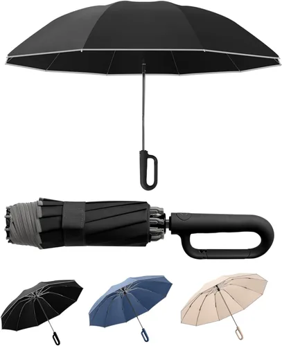 Miniatura 8 de Paraguas inteligente, reforzado a prueba de viento, duradero, protector solar, protección UV UPF50+, con anillo reflectante de ángel, negocios