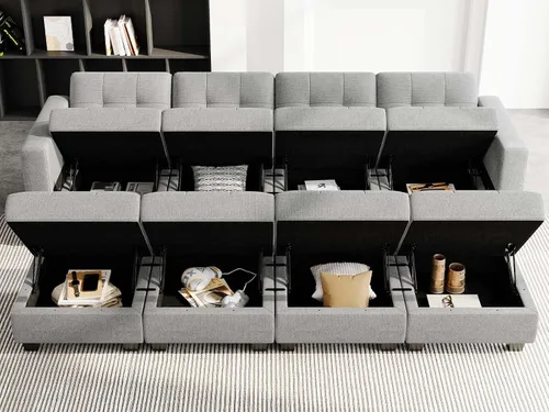 Miniatura 4 de Belffin Sofá cama modular de almacenamiento, sofá seccional con tumbonas anchas, sofá seccional convertible, sofá cama modular, cama gris claro