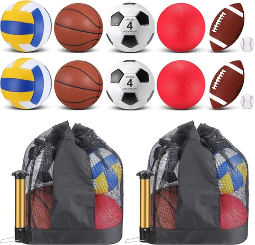Miniatura 6 de Deekin 12 Pcs Assorted Sport Ball Set for Kids Official Size Basketball Football Volleyball Soccer Baseball Playground Ball with Bag and Pump for