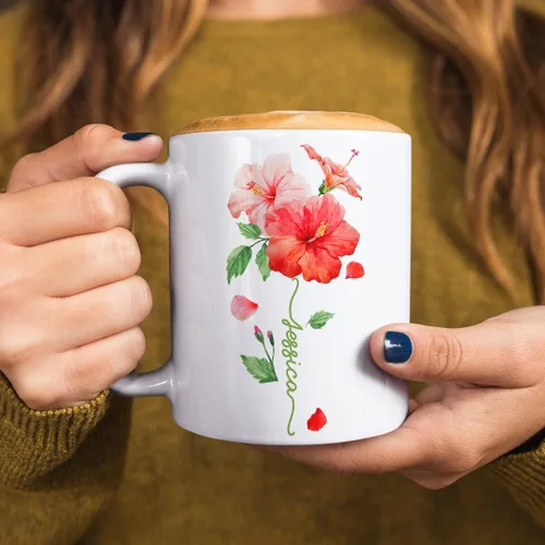 Miniatura 5 de CUBICER Tazas de café personalizadas, flor de hibisco, nombre personalizado, tazas de cerámica blanca, taza de viaje grande, vaso de bebida, regalo