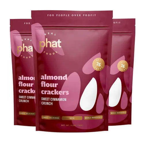 Miniatura 12 de Real Phat Foods - Galletas de harina de almendras Cheddar - Bocadillo keto bajo en carbohidratos y sin gluten - Paquete de 3 (Cheddar)
